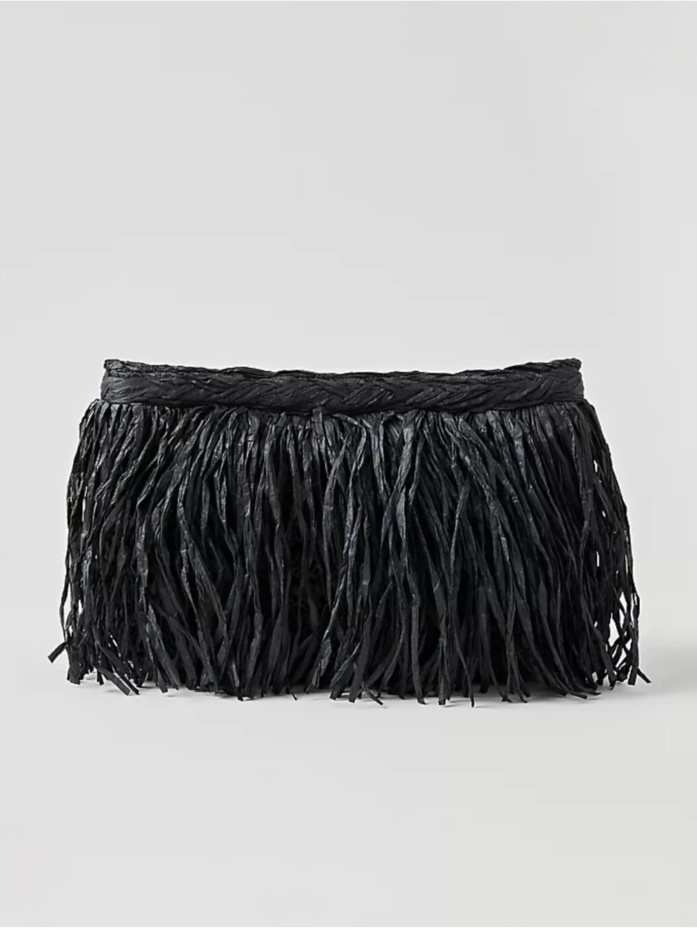Ann Taylor Black Raffia Fringe Clutch Bag
